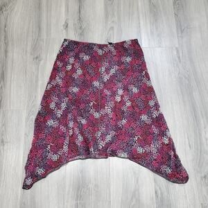 Y2K Fairycore Ideology Skirt Womens 10 Purple Pink Silk Asymmetric Hem Floral